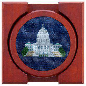 DC Monuments Needlepoint Coasters in Classic Navy by Smathers & Branson - Country Club Prep