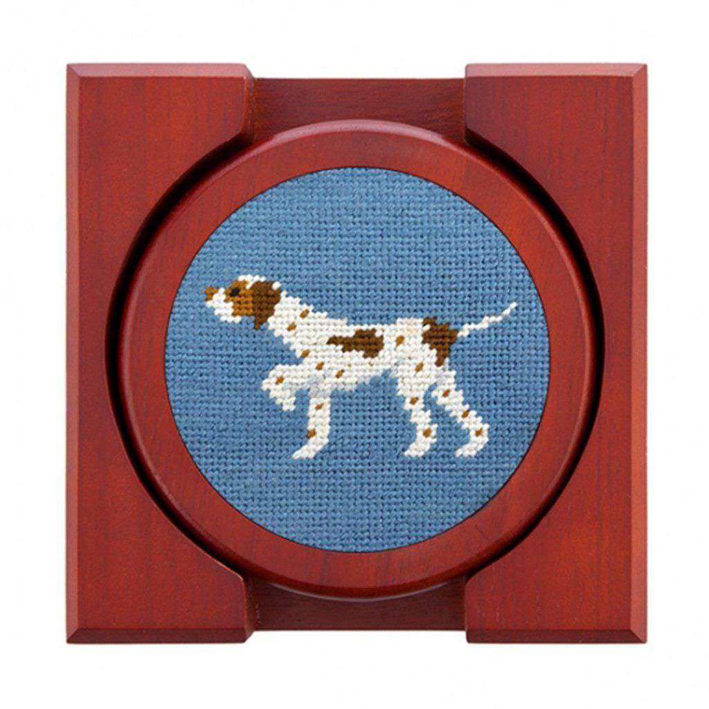 Dogs on Point Needlepoint Coasters in Steel Blue by Smathers & Branson - Country Club Prep
