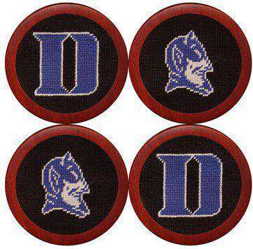Duke University Needlepoint Coasters in Black and Blue by Smathers & Branson - Country Club Prep