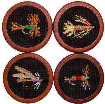 Fishing Flies Needlepoint Coasters by Smathers & Branson - Country Club Prep