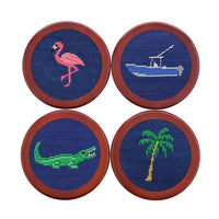 Florida Life Needlepoint Coasters in Classic Navy by Smathers & Branson - Country Club Prep
