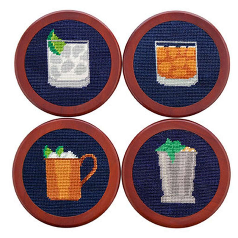 Gentlemen's Drinks Needlepoint Coasters in Dark Navy by Smathers & Branson - Country Club Prep