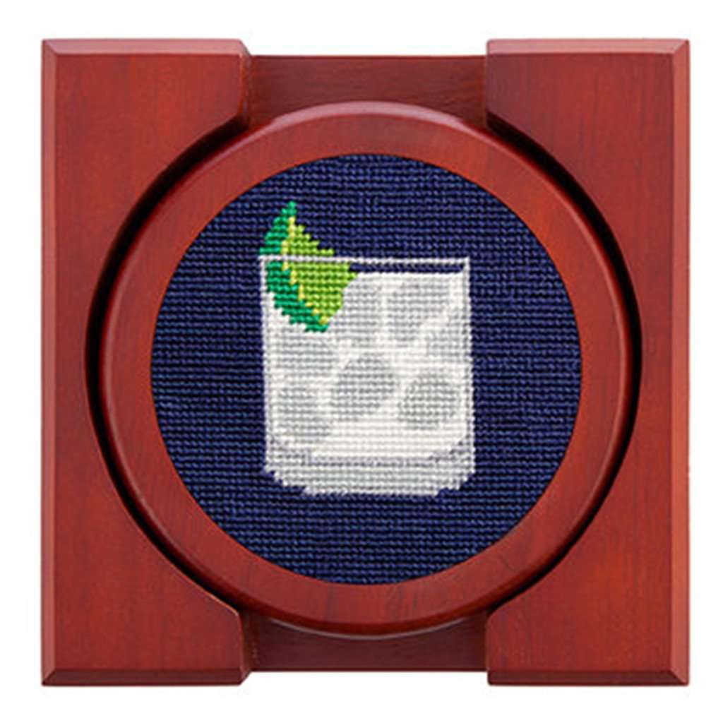 Gentlemen's Drinks Needlepoint Coasters in Dark Navy by Smathers & Branson - Country Club Prep