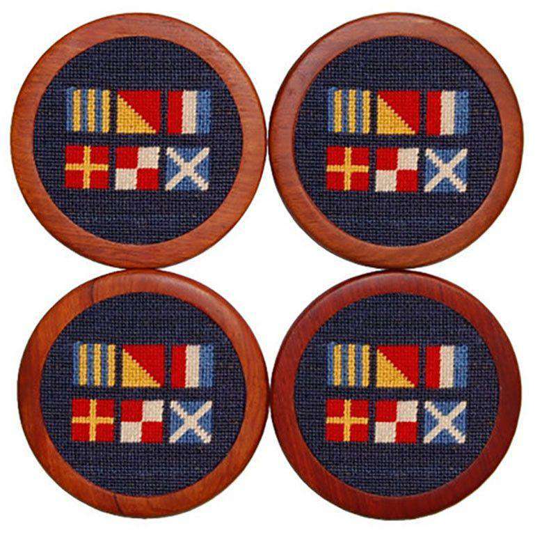 Got Rum Needlepoint Coasters in Navy by Smathers & Branson - Country Club Prep