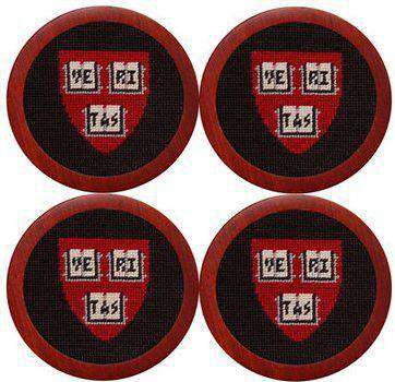Harvard University Needlepoint Coasters in Crimson by Smathers & Branson - Country Club Prep