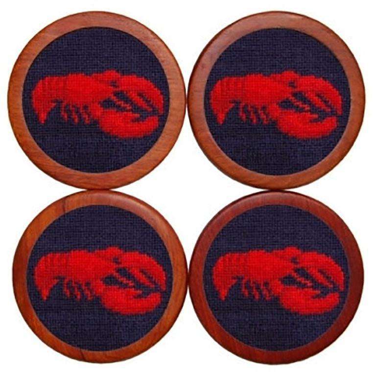 Lobster Needlepoint Coasters in Navy by Smathers & Branson - Country Club Prep