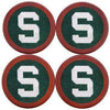 Michigan State Needlepoint Coasters in Green by Smathers & Branson - Country Club Prep