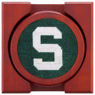 Michigan State Needlepoint Coasters in Green by Smathers & Branson - Country Club Prep