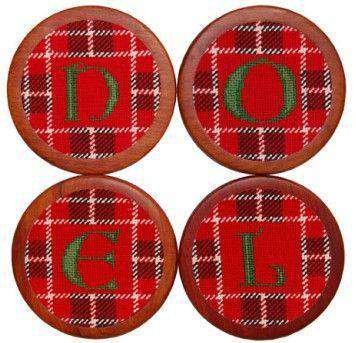 Noel Needlepoint Coasters in Red by Smathers & Branson - Country Club Prep