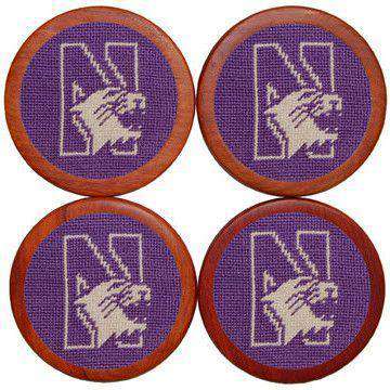 Northwestern Needlepoint Coasters in Purple by Smathers & Branson - Country Club Prep