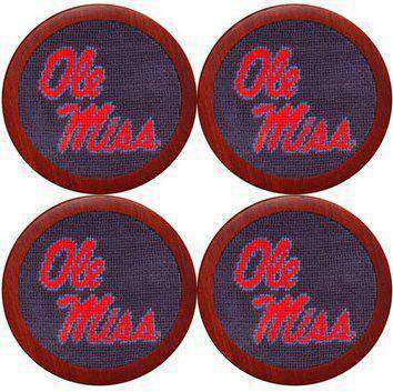 Ole Miss Needlepoint Coasters in Blue by Smathers & Branson - Country Club Prep