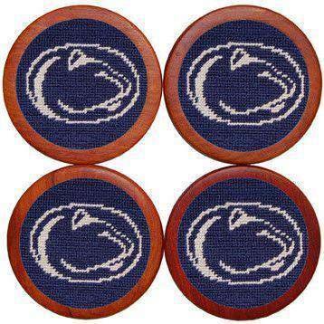 Penn State Needlepoint Coasters in Navy by Smathers & Branson - Country Club Prep