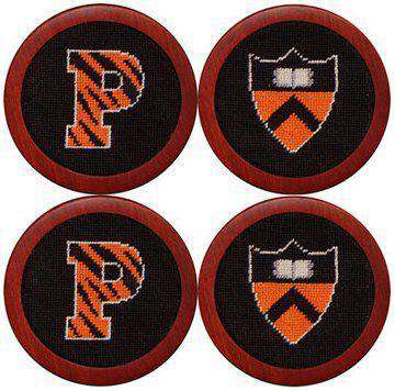 Princeton University Needlepoint Coasters in Black by Smathers & Branson - Country Club Prep