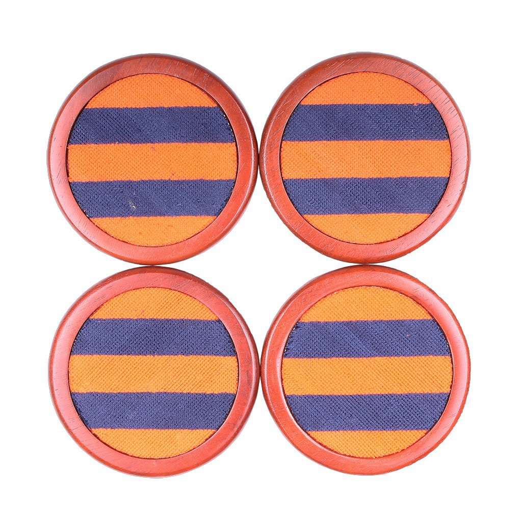 Repp Stripe Needlepoint Coasters in Orange and Dark Navy by Smathers & Branson - Country Club Prep