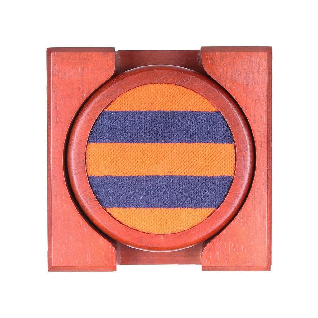 Repp Stripe Needlepoint Coasters in Orange and Dark Navy by Smathers & Branson - Country Club Prep