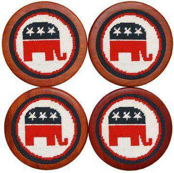 Republican Needlepoint Coasters in White by Smathers & Branson - Country Club Prep