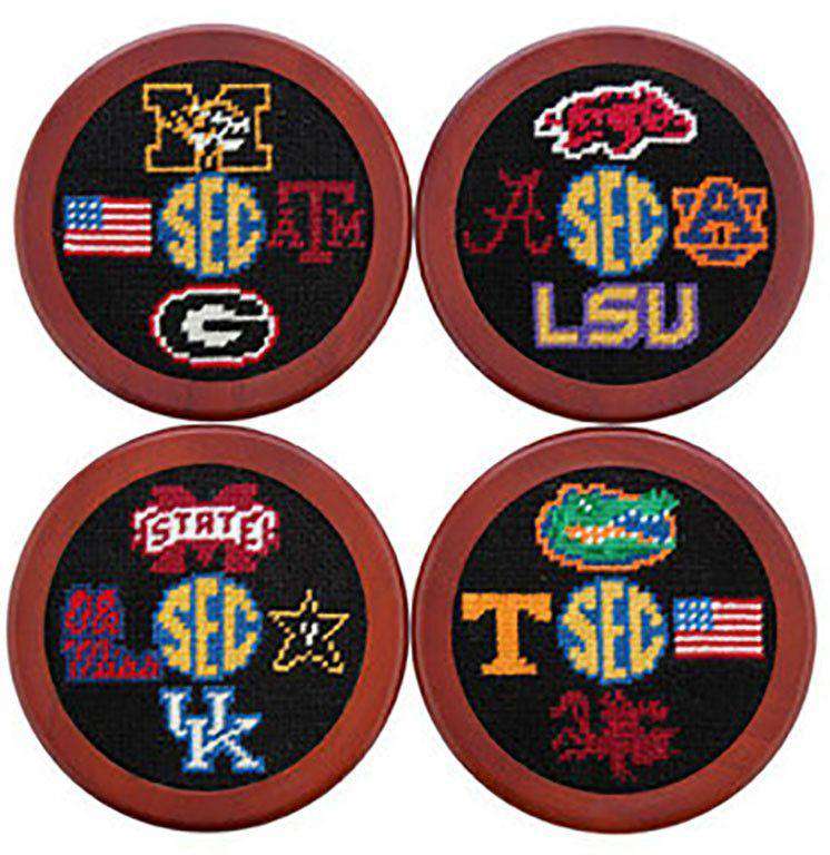 SEC Needlepoint Coasters in Black by Smathers & Branson - Country Club Prep
