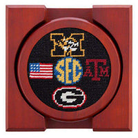 SEC Needlepoint Coasters in Black by Smathers & Branson - Country Club Prep