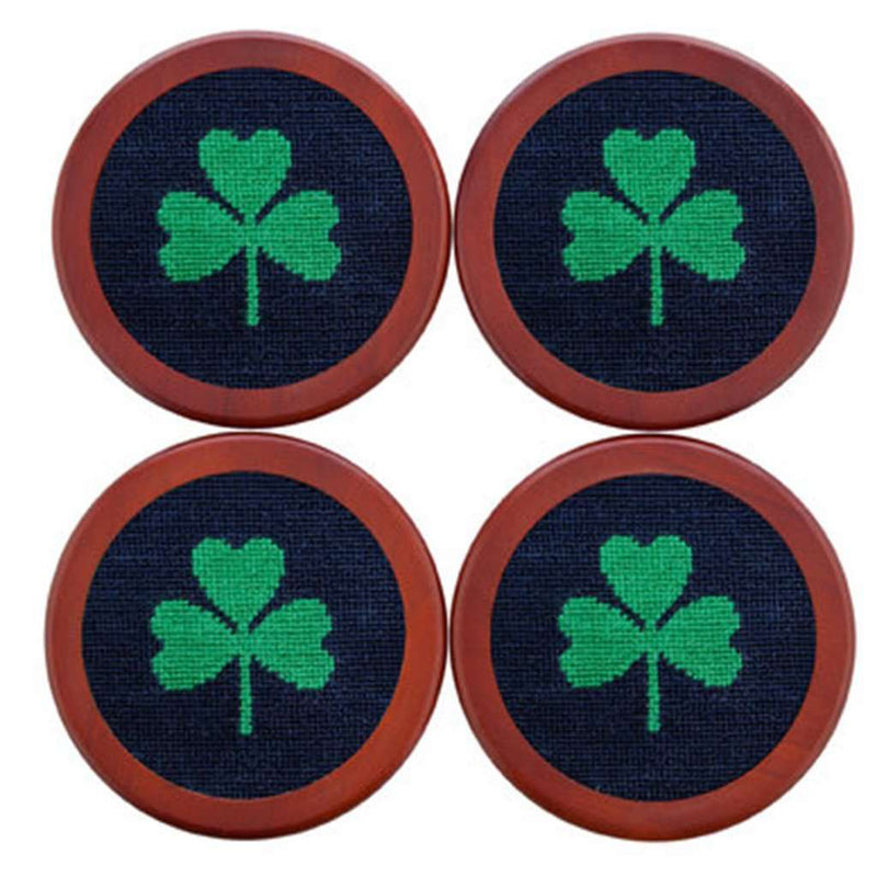 Shamrock Needlepoint Coasters in Dark Navy by Smathers & Branson - Country Club Prep