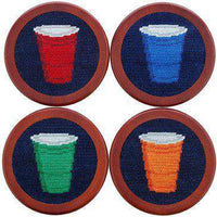 Solo Cups Needlepoint Coasters in Dark Navy by Smathers & Branson - Country Club Prep