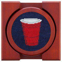 Solo Cups Needlepoint Coasters in Dark Navy by Smathers & Branson - Country Club Prep