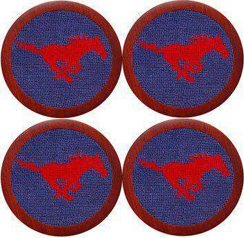 Southern Methodist University Needlepoint Coasters in Blue by Smathers & Branson - Country Club Prep