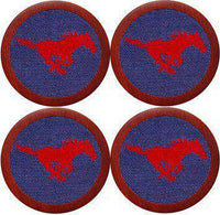 Southern Methodist University Needlepoint Coasters in Blue by Smathers & Branson - Country Club Prep