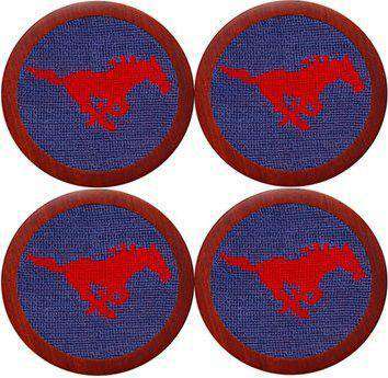 Southern Methodist University Needlepoint Coasters in Blue by Smathers & Branson - Country Club Prep