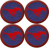Southern Methodist University Needlepoint Coasters in Blue by Smathers & Branson - Country Club Prep