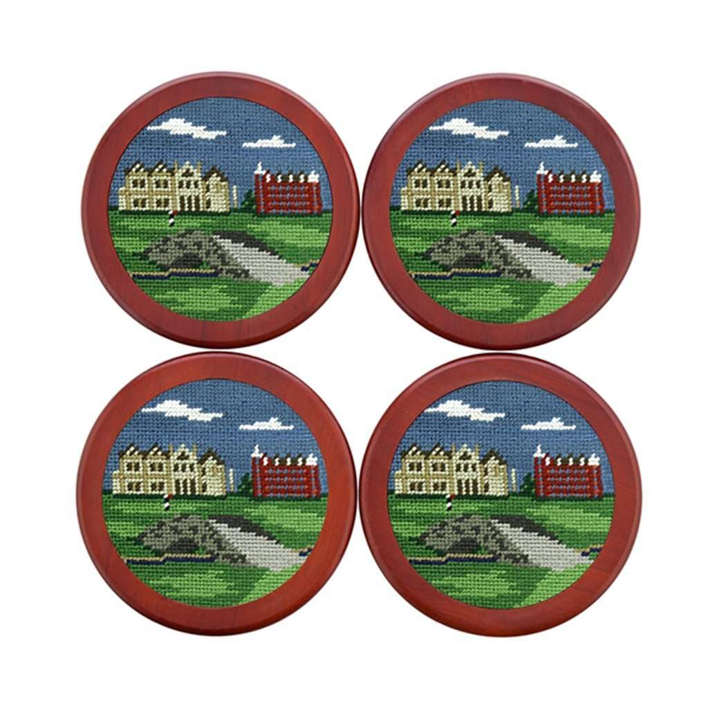 St Andrews Scene Needlepoint Coasters by Smathers & Branson - Country Club Prep
