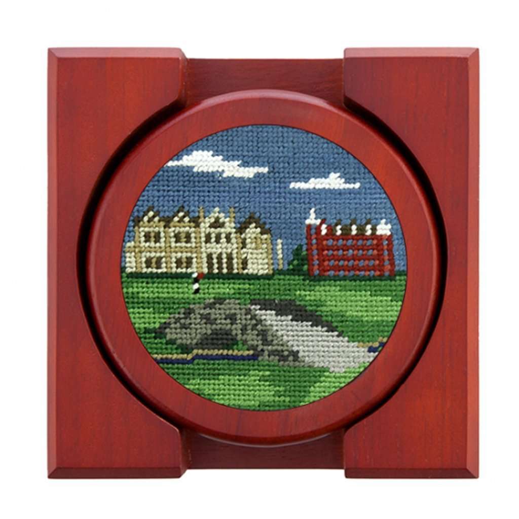St Andrews Scene Needlepoint Coasters by Smathers & Branson - Country Club Prep