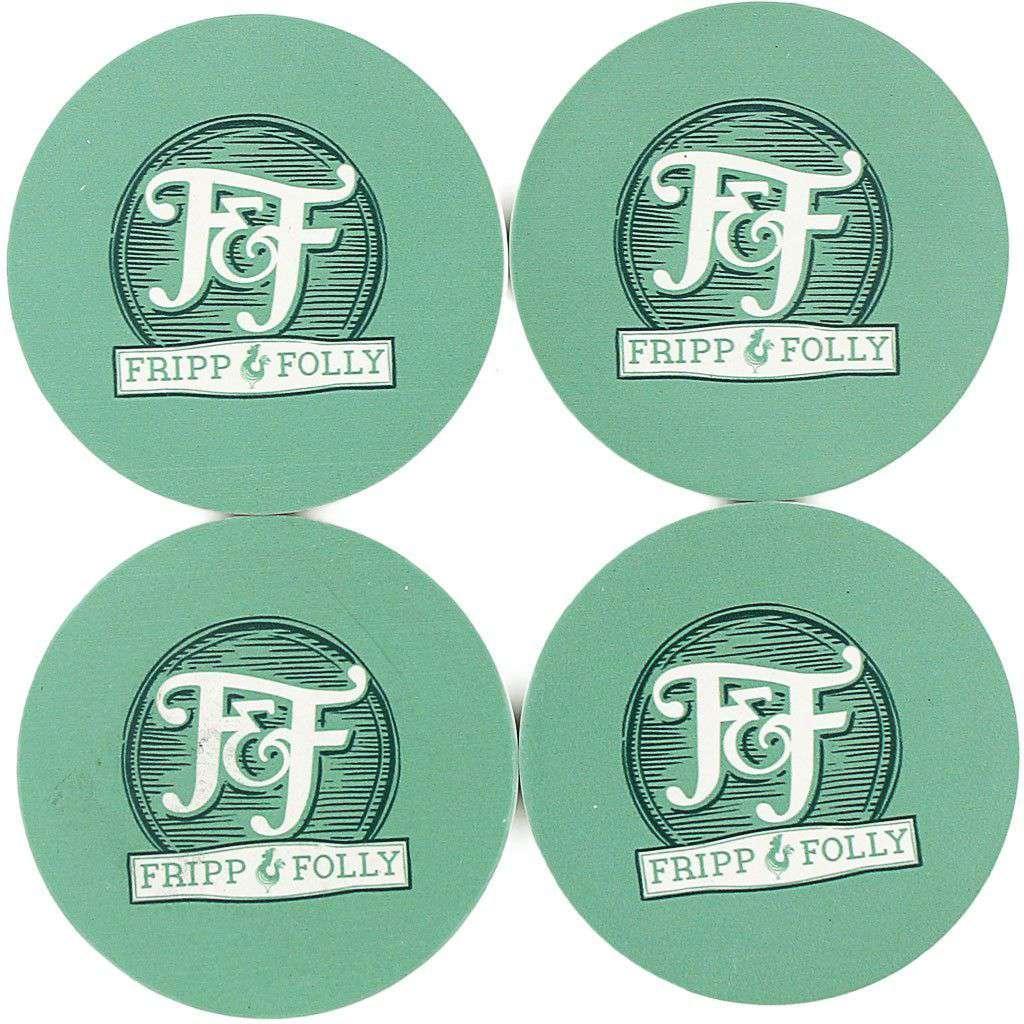 Stone Logo Coaster Set in Green by Fripp & Folly - Country Club Prep