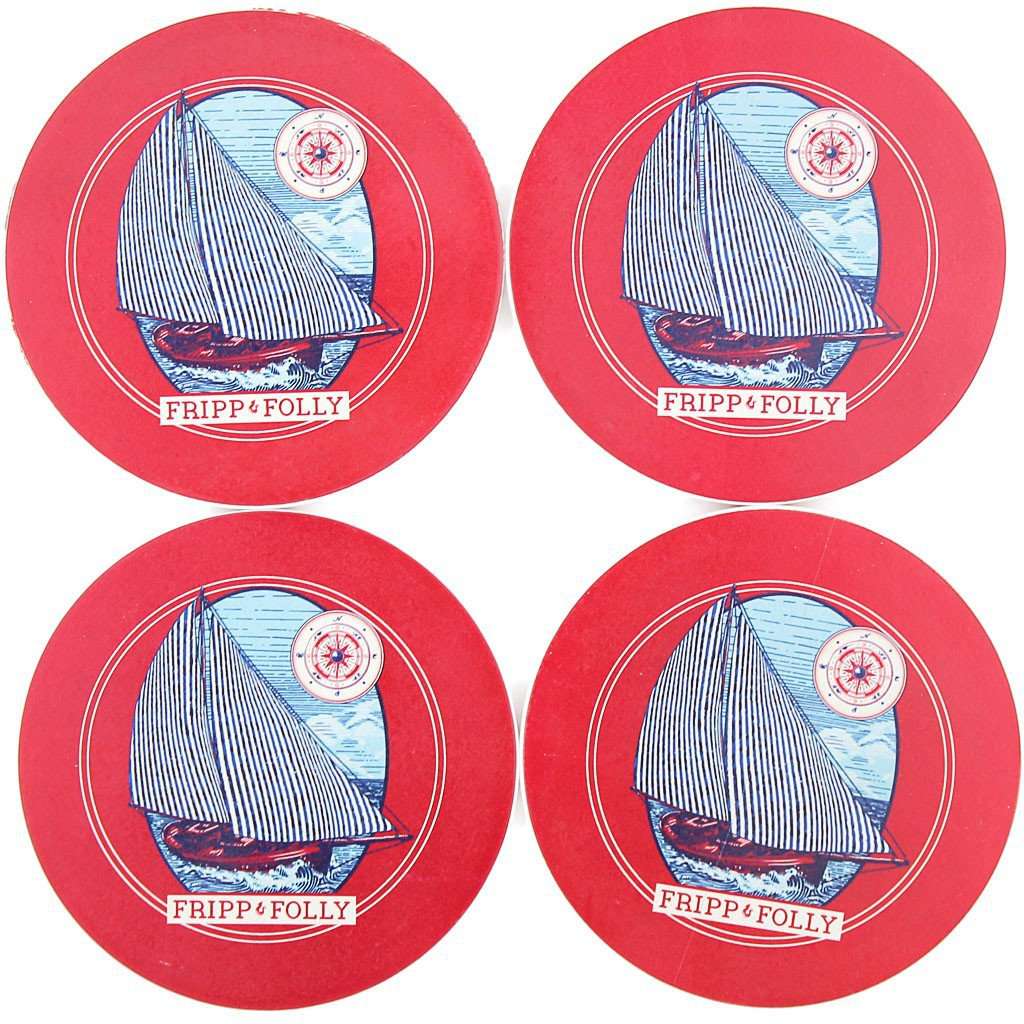 Stone Sailboat Coaster Set in Red by Fripp & Folly - Country Club Prep