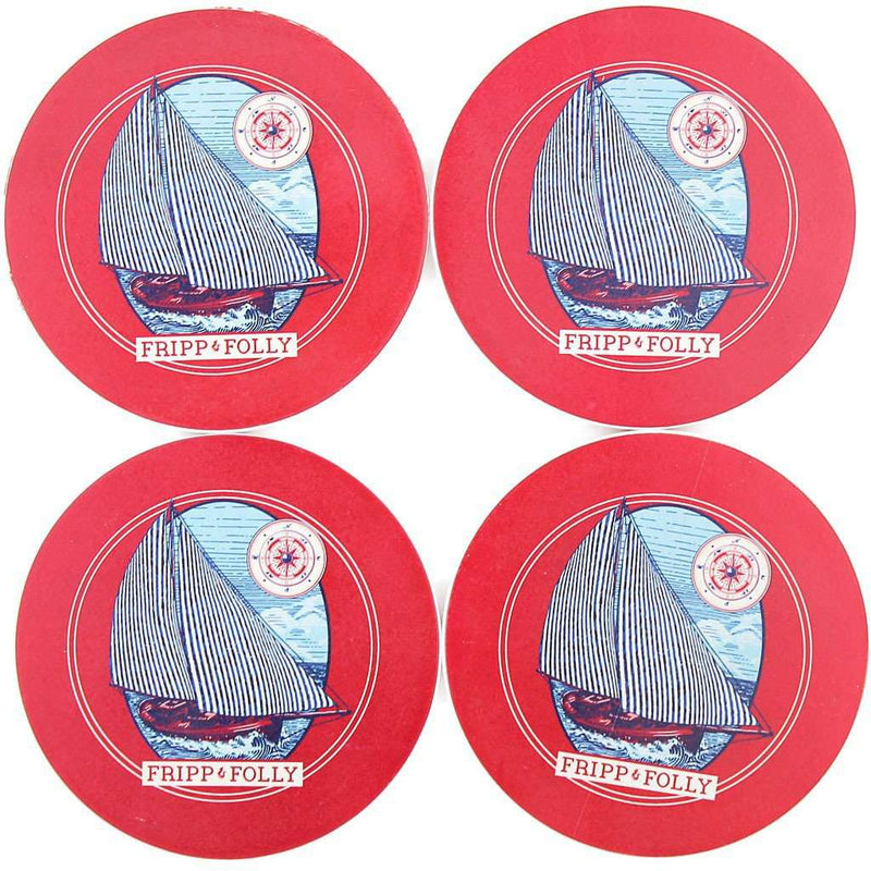 Stone Sailboat Coaster Set in Red by Fripp & Folly - Country Club Prep