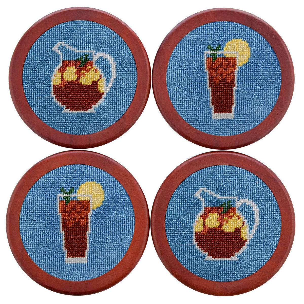 Sweet Tea Needlepoint Coasters in Blue by Smathers & Branson - Country Club Prep