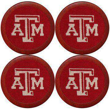 Texas A&M Needlepoint Coasters in Maroon by Smathers & Branson - Country Club Prep