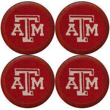 Texas A&M Needlepoint Coasters in Maroon by Smathers & Branson - Country Club Prep