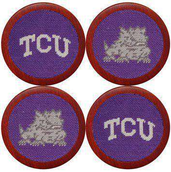 Texas Christian University Needlepoint Coasters in Purple by Smathers & Branson - Country Club Prep