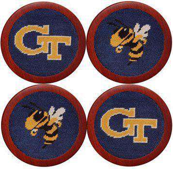 The Georgia Institute of Technology Needlepoint Coasters in Navy by Smathers & Branson - Country Club Prep