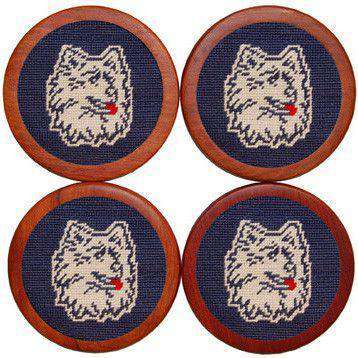 University of Connecticut Needlepoint Coasters in Navy by Smathers & Branson - Country Club Prep