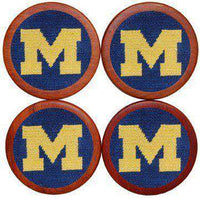 University of Michigan Needlepoint Coasters in Blue by Smathers & Branson - Country Club Prep