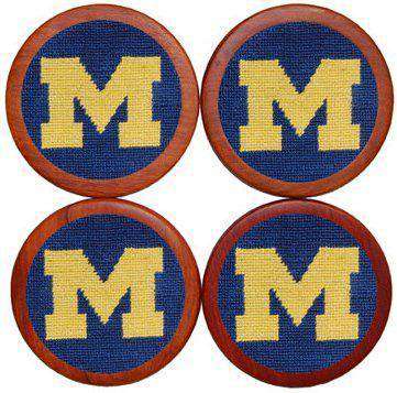 University of Michigan Needlepoint Coasters in Blue by Smathers & Branson - Country Club Prep