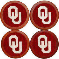 University of Oklahoma Needlepoint Coasters in Crimson by Smathers & Branson - Country Club Prep
