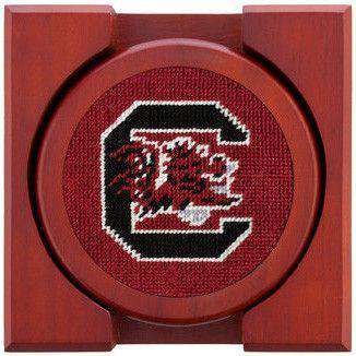 University of South Carolina Needlepoint Coasters in Garnet by Smathers & Branson - Country Club Prep