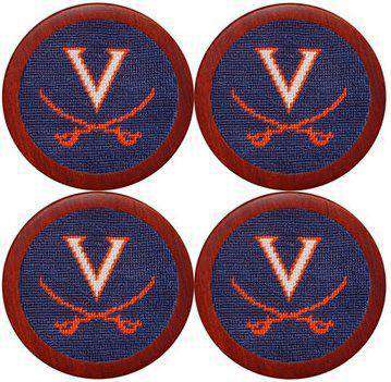 University of Virginia Needlepoint Coasters in Navy by Smathers & Branson - Country Club Prep