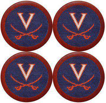 University of Virginia Needlepoint Coasters in Navy by Smathers & Branson - Country Club Prep