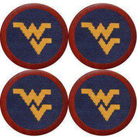 West Virginia Needlepoint Coasters in Navy by Smathers & Branson - Country Club Prep