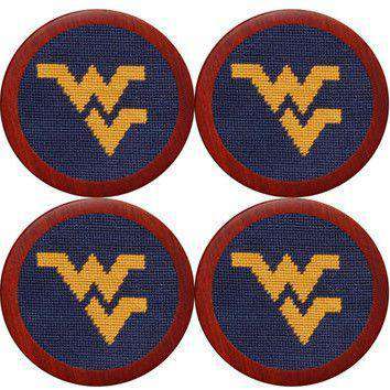 West Virginia Needlepoint Coasters in Navy by Smathers & Branson - Country Club Prep