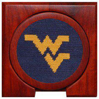 West Virginia Needlepoint Coasters in Navy by Smathers & Branson - Country Club Prep