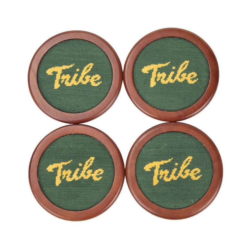 William & Mary Tribe Needlepoint Coaster Set in Hunter by Smathers & Branson - Country Club Prep